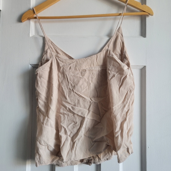 Button Tank Neutral Beige Cream Crop Slouchy - Picture 3 of 3